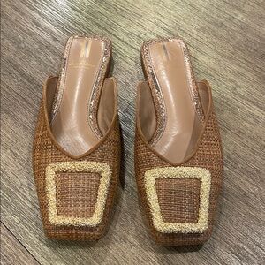 Sam Edelman Lavina Textured Brown Woven Mules with Gold toned hardware